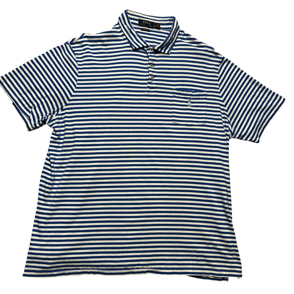 Polo Ralph Lauren Polo Shirt Mens‎ XL Blue White Cotton Striped Classic Fit - Picture 2 of 7